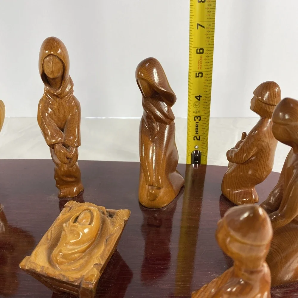 Abstract Carved Wood Nativity Set on Display Board | Modern Style | As-Is